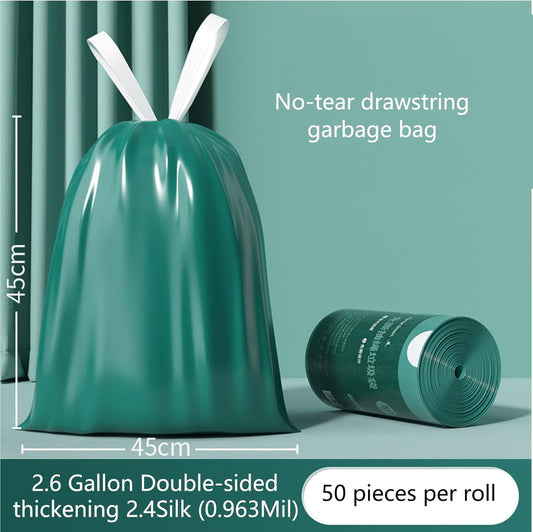 2.6 Gallon Strong Trash Bags,Double-Sided Thickening （0.96Mil),No-tear Small Drawstring Garbage Bags for Bathroom,Kitchen Trash Bags, Leak-Proof Design,Light Luxury Bag (Green White 300 Counts)