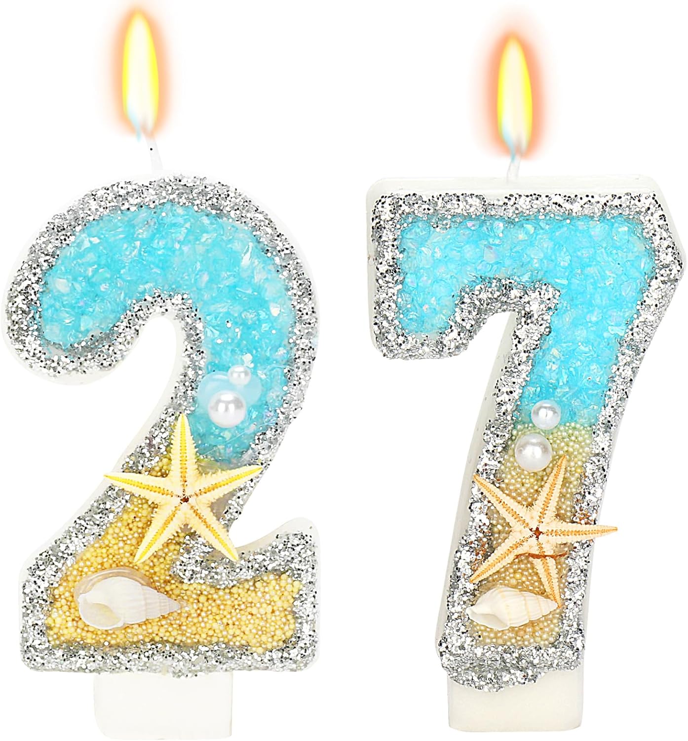 Birthday Candle for Cake, Beach Starfish Sequins Candles, 2.76 inch Cake Topper Decoration for Birthday Party (Number 27)