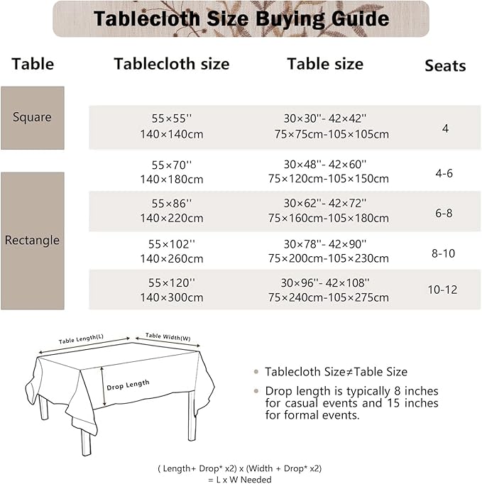 Joyfol Day Rustic Waterproof Linen Tablecloth, Heavy Weight Fern Embroidery Table Cloths for Rectangle Tables, Farmhouse Spill-Proof Table Covers with Tassels, Coffee 55''x 70''