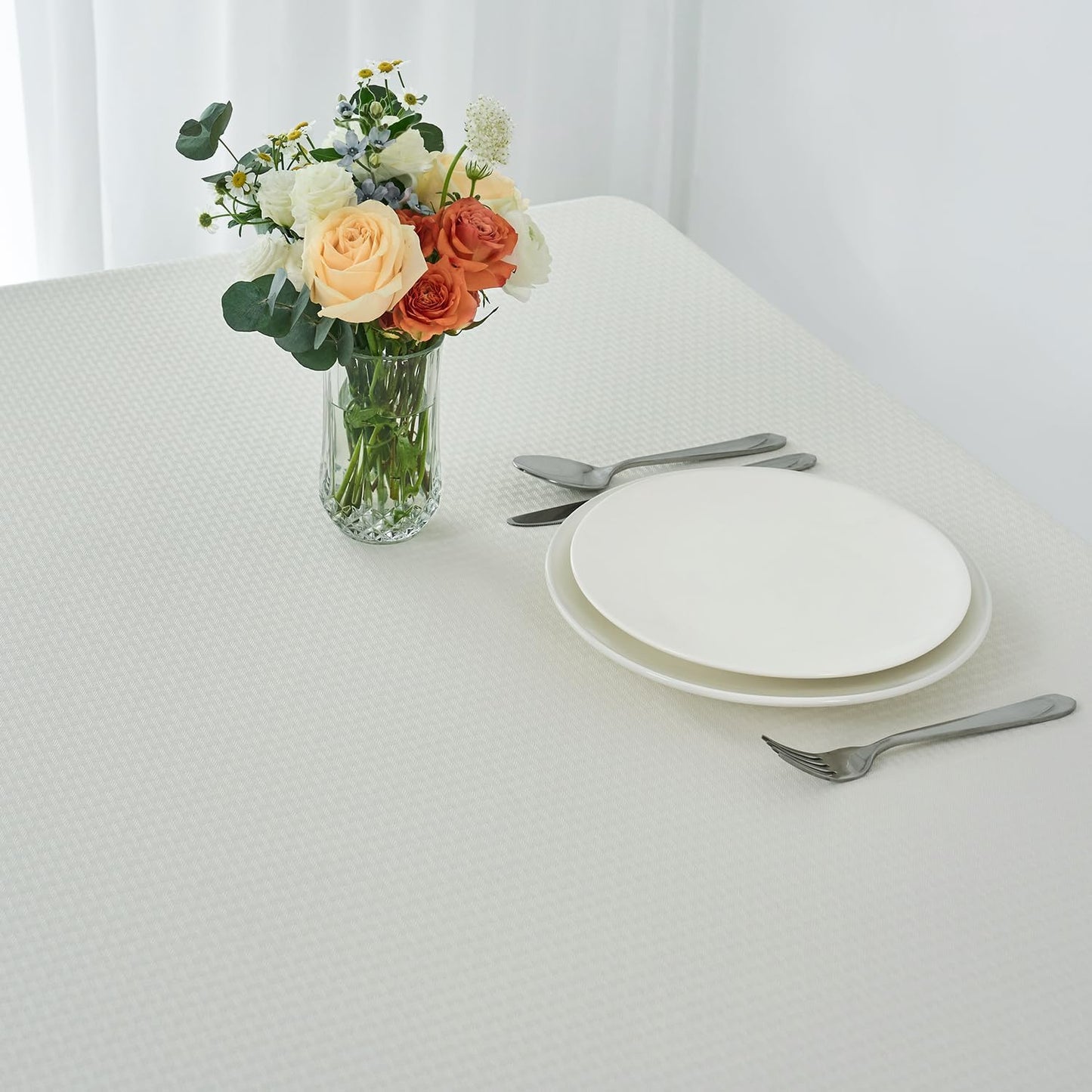 maxmill Weaved Texture Tablecloth Water Resistance Antiwrinkle Spillproof Soft Washable Table Cloth for Dining Room, Buffet Banquet Parties Holiday Dinner, Rectangular 60 x 108 Inch, Ivory