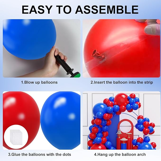 YMSZ Red and Blue Balloon Garland Arch Kit, 134pcs Royal Blue and Red Latex Balloons for Birthday, Graduation, Independence Day Decorations