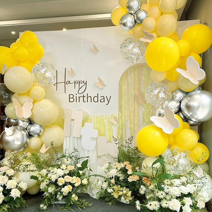Yellow Silver Balloon Garland Arch Kit, 167Pcs Latex Balloons Different Sizes 18 12 10 5 inch for Birthday Bee themed Baby Shower Graduation Wedding Party Decorations
