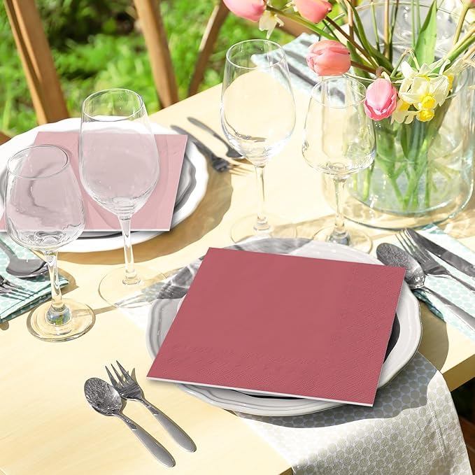 Whaline 150 Pcs Red Burgundy Dinner Napkins Disposable Paper Napkin Decorative 3 Color Dessert Dinner Hand Napkin for Wedding Birthday Home Party Table Supplies Decor