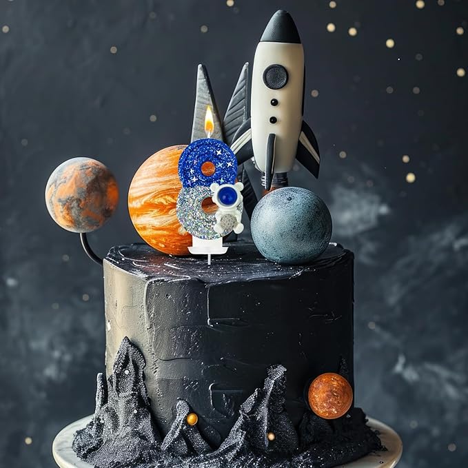 HXOUSE Astronaut 8th Birthday Candle - Space Universe Sparkler 8 Candle for Birthday Cake Boy, Topper for Party Decorations Anniversary Celebrations (Number 8)