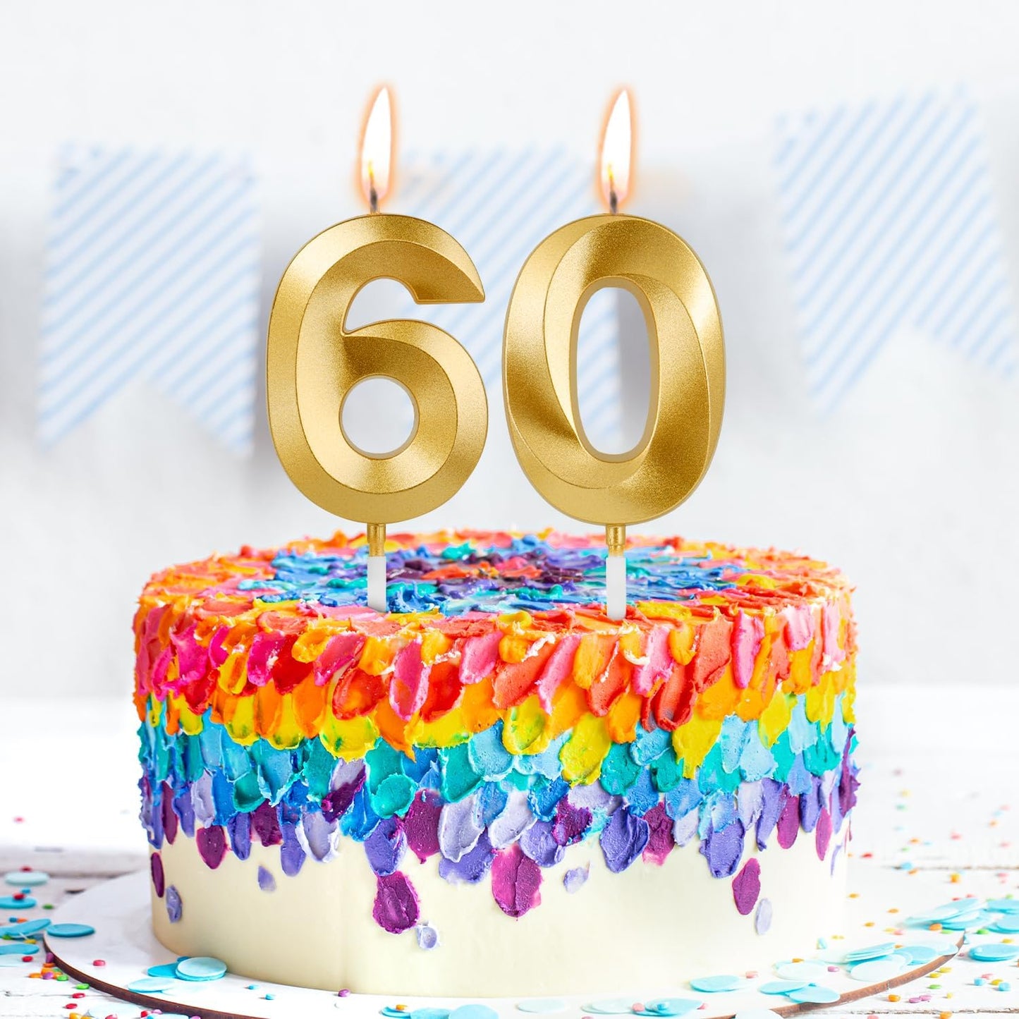 Birthday Candles, 1.96 Inch Number 60 Happy Birthday Candles, Number Candles Decoration for Birthday Party and Anniversary Celebration(Champagne Gold)