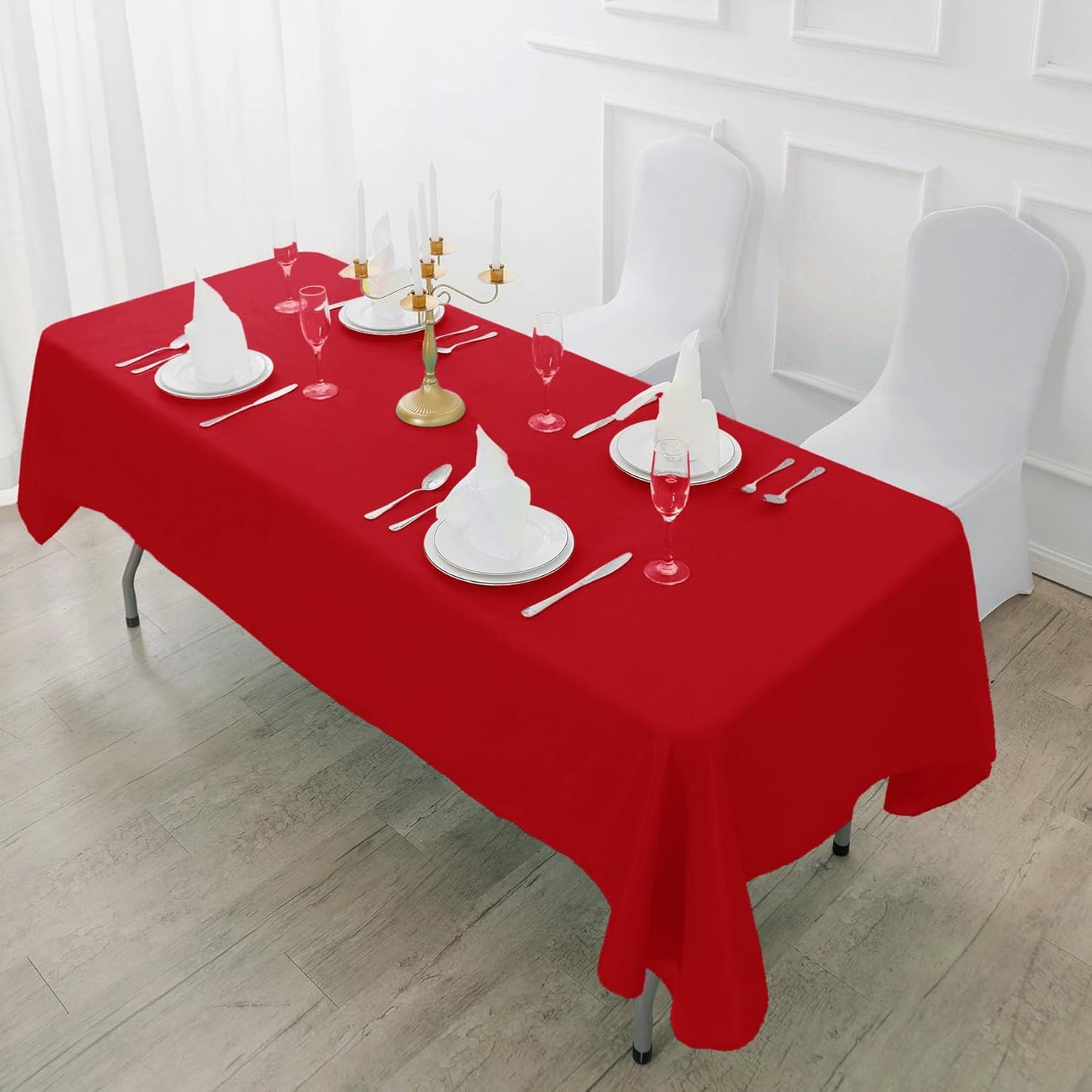 Fokitut 2 Pack Waterproof Rectangle Tablecloth, 60x120 Inch,Stain Resistant and Wrinkle Polyester Table Cloth, Fabric Table Cover for Kitchen Dining, Wedding, Party, Holiday Dinner-Red