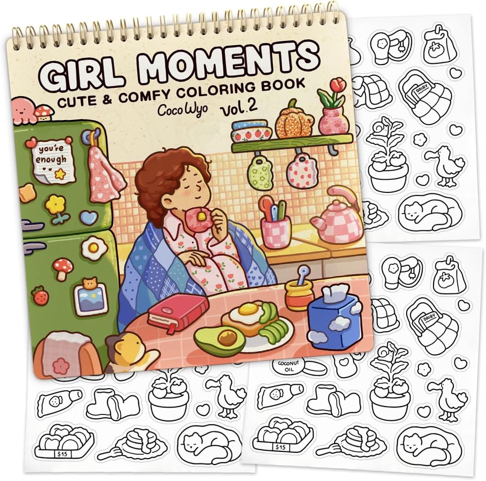 Girl Moments Vol. 2 - Coloring Book (Spiral Bound) & Sticker Set for Adults & Teens