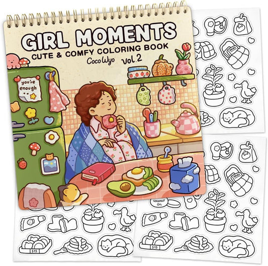 Girl Moments Vol. 2 - Coloring Book (Spiral Bound) & Sticker Set for Adults & Teens
