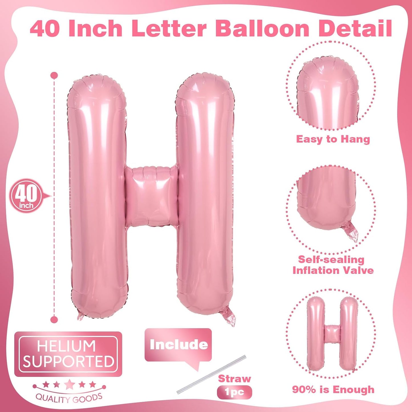40 Inch Pastel Pink OH BABY Balloon for Baby Shower, Large Light Pink OH BABY Balloon Letters with Ribbon, Pearl Pink Alphabet Balloons Banner Sign for Girl Birthday Party Backdrop Decorations