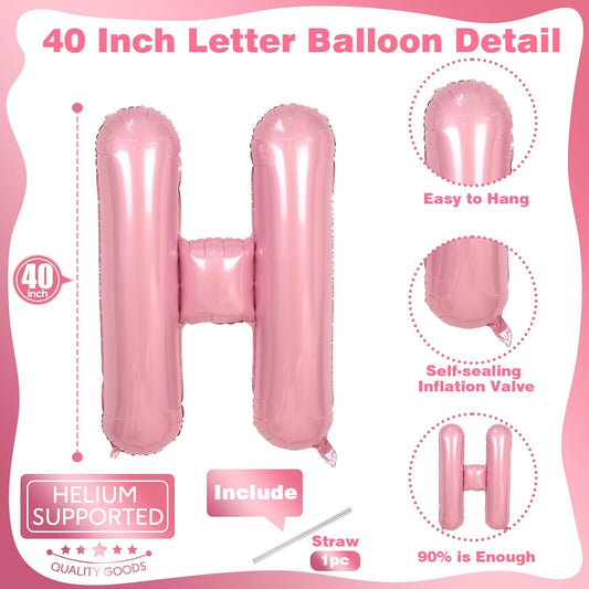 40 Inch Pastel Pink OH BABY Balloon for Baby Shower, Large Light Pink OH BABY Balloon Letters with Ribbon, Pearl Pink Alphabet Balloons Banner Sign for Girl Birthday Party Backdrop Decorations