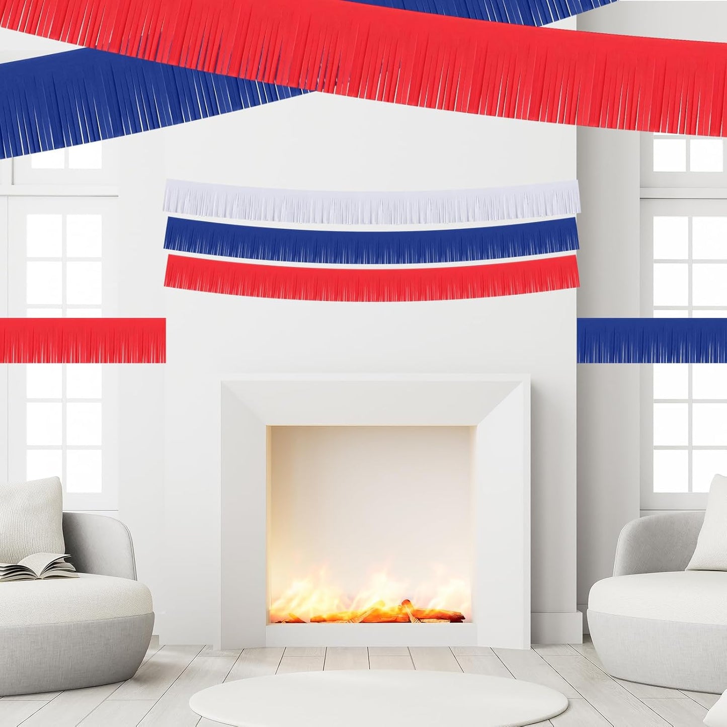 Taiyin 12 Pack 120 Feet Red, White, Blue Fringe Garland Tissue Paper Fringe Tassel Party Garland Decor Wall Hanging Banner Backdrop Streamers for Patriotic Day 4th of July Birthday Party
