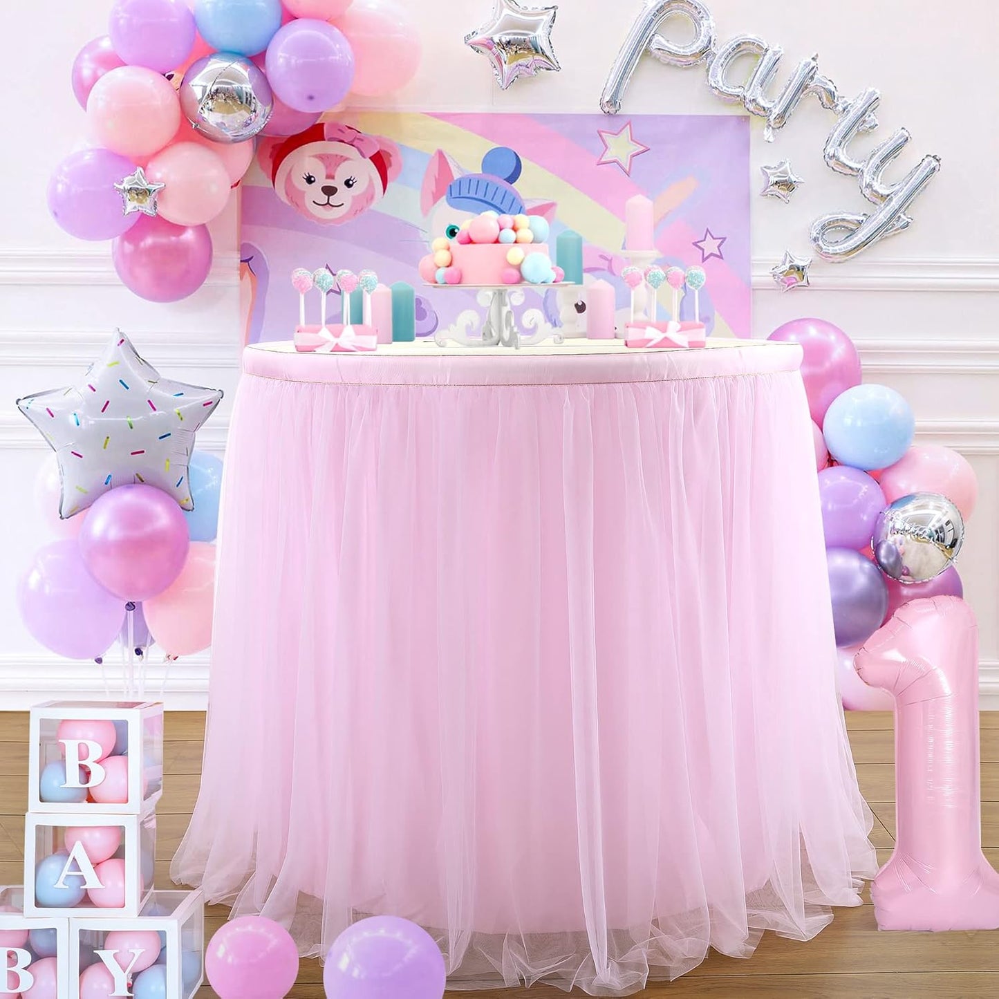Suppromo 2 Pack 6ft Pink Tulle Table Skirts for Rectangle Tables or Round Tables Pink Tutu Tablecloth Cover for Princess Baby Shower Girls Birthday Party Wedding Cake Dessert Table Decorations
