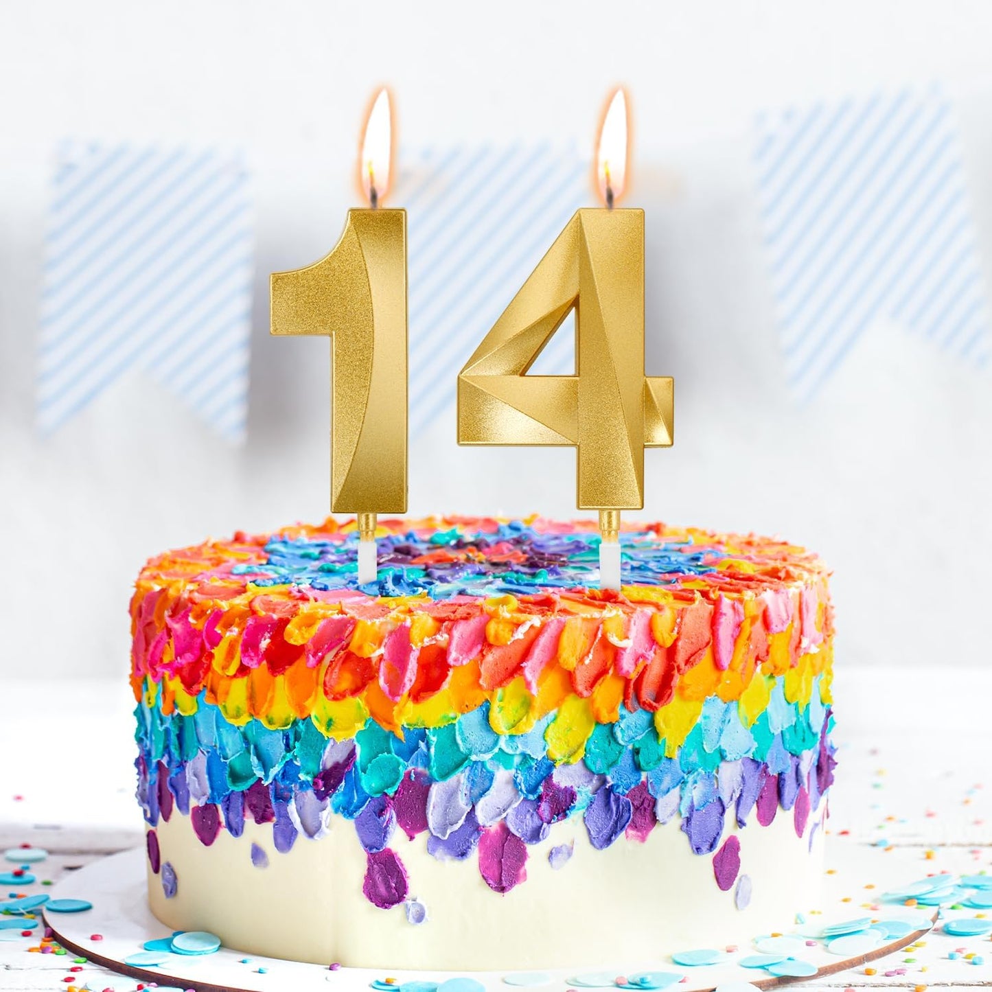 Birthday Candles, 1.96 Inch Number 14 Happy Birthday Candles, Number Candles Decoration for Birthday Party and Anniversary Celebration(Champagne Gold)