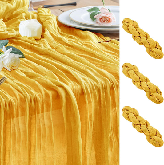 Wokceer Cheesecloth Table Runner 3Pack 10FT Gold Christmas Gauze Cheese Cloth Table Runner for Party Easter Rustic Sheer Table Runners for Baby Bridal Shower Wedding Table Decor