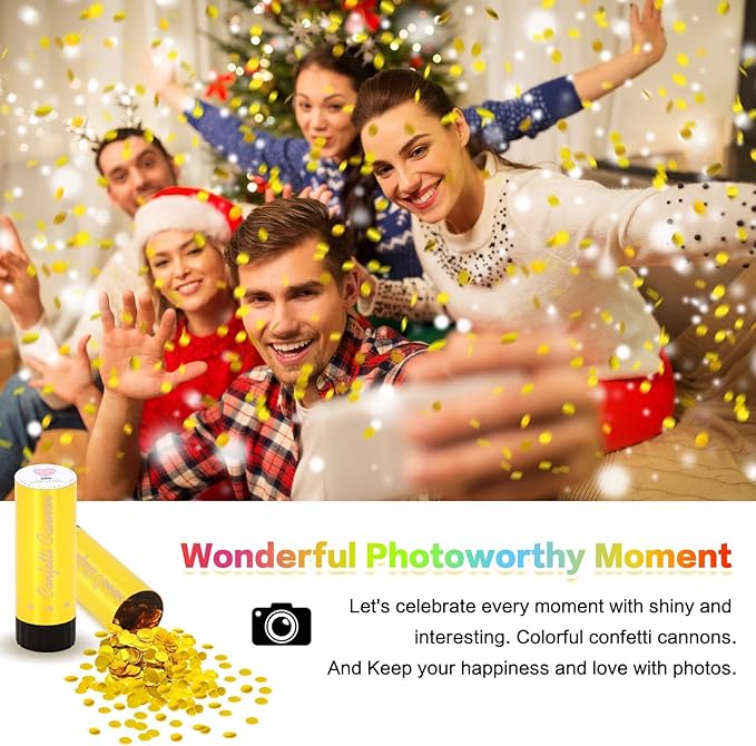 Confetti Cannon 24 Pack Small gold Confetti Poppers ideal for Weddings, Birthdays, Graduations, Baby Showers, New Year's Eve Parties Fun Party Decorations