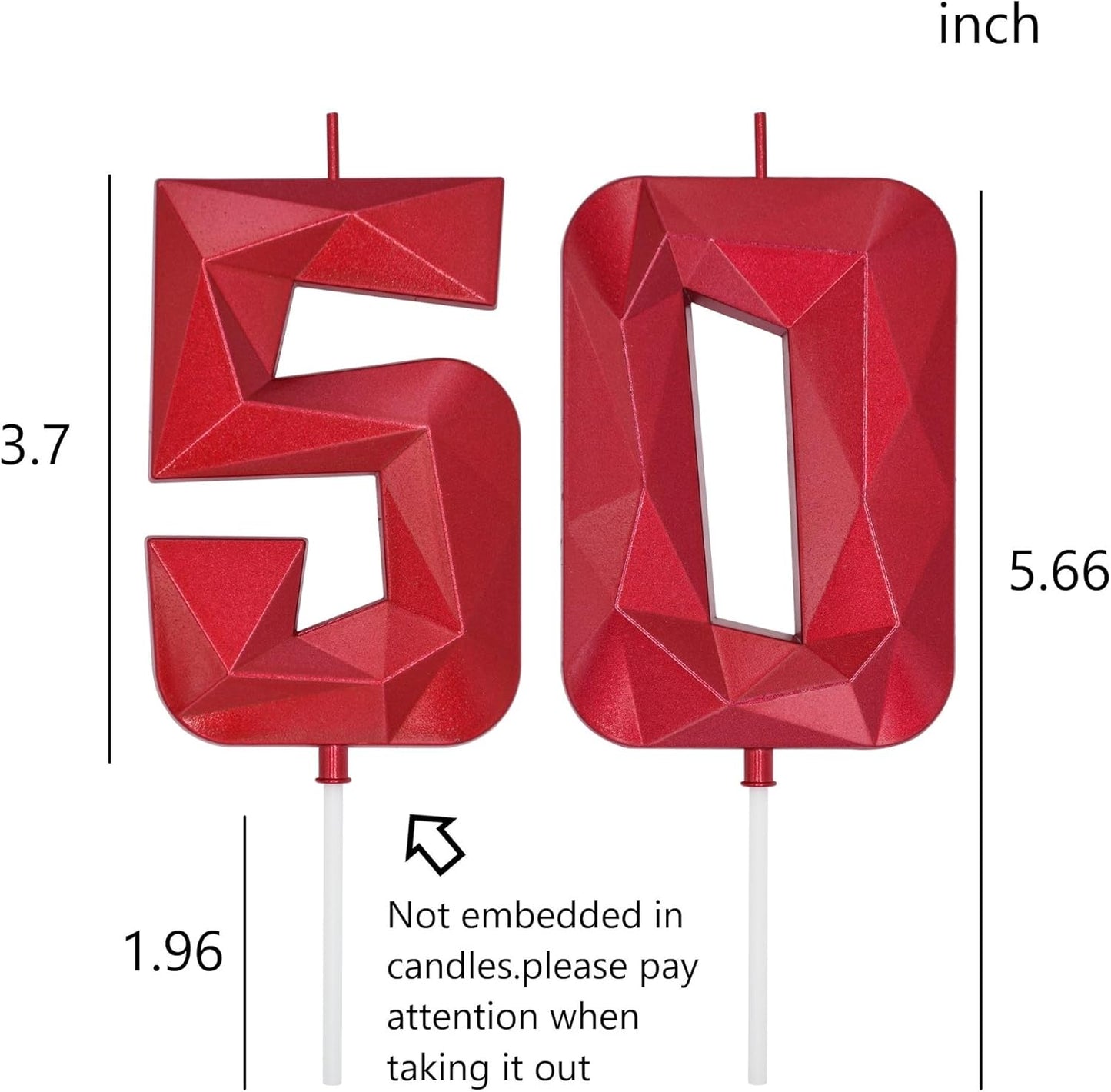DERVENTA Large Birthday Candle Number 3D Red 3.7 inch Party Celebration Anniversary Decoration Cake Topper 1 Piece (Number 50 Red)