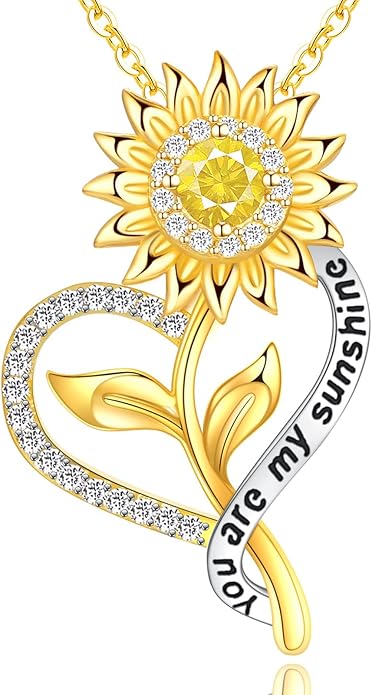 Valentine's Day Gift for Her-18k Gold Plated Sunflower Necklace for Women Wife Anniversary Birthday Gifts for Wife Her You Are My Sunshine Pendant Necklaces Gold Jewelry Gifts for Girlfriend Mom