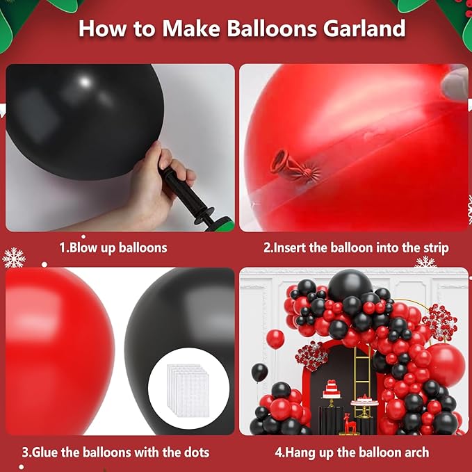 Red and Black Balloons Arch Kit,130pcs Black and Red Balloon Garland,Different Sizes Red Latex Balloons for Birthday New Years Graduation Bachelorette Poker Casino Prom Party Decoration