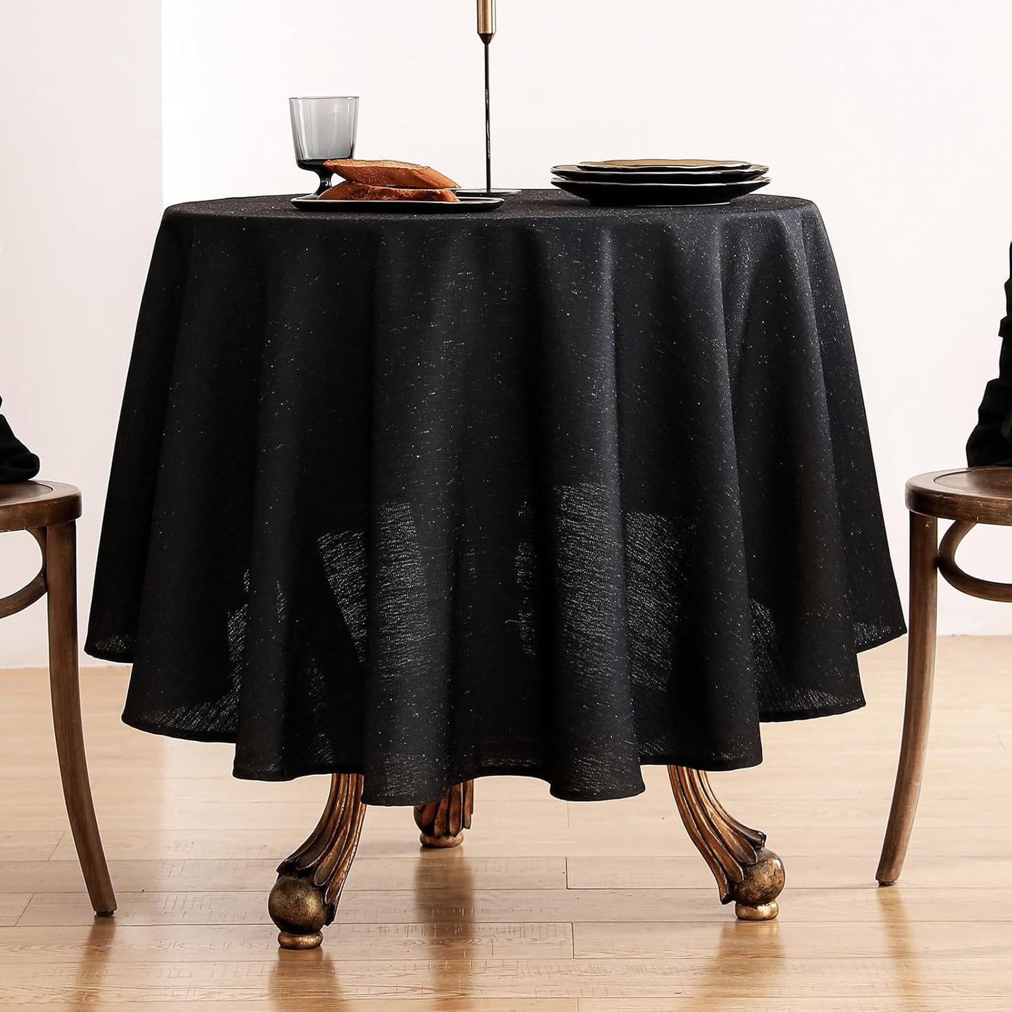 ISAENNE Black Tablecloth for Round Tables,Linen Table Cloth Solid Color Plain Simplicity,Heavy Durable Table Cover for Dining Kitchen Decor Party Banquet, Diameter 55"