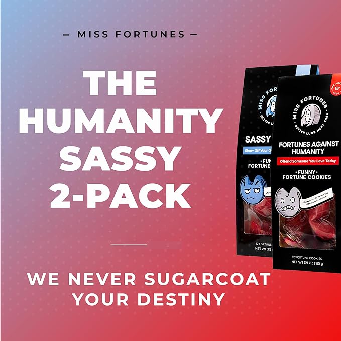 Miss Fortunes, Funny Fortune Cookies, The Two-Pack Shakur, Written by Professional Comedy Writers! (Multi-pack of 2 Dozen Cookies) (Fortunes Against Humanity + Sassy Dozen) One Adult-Oriented, One Safe For All Ages