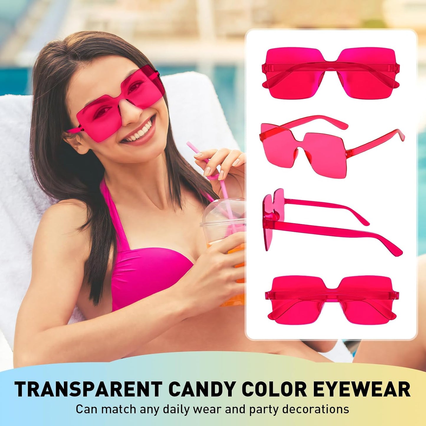 10/20 Pack Star/Heart Shape/Round/Butterfly/Cat Eye/Rectangle/Fire Rimless Tinted Party Sunglasses Color Glasses