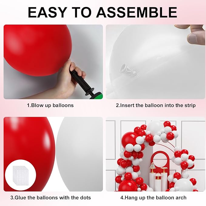 YMSZ Red and White Balloons Garland Arch Kit, 134pcs Red Balloon and White Balloons for Mother's Day, Valentine's Day, Birthday, Wedding, Christmas Party Decorations