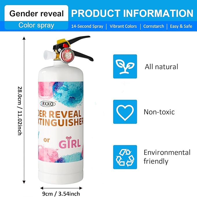Giant Gender Reveal Fire Extinguisher Color Blasters, 2 Pcs Blue Blaster Only for Baby Boy with Blue Smoke Suitable Gender Reveal Party Decorations, Blasts 20+ Feet