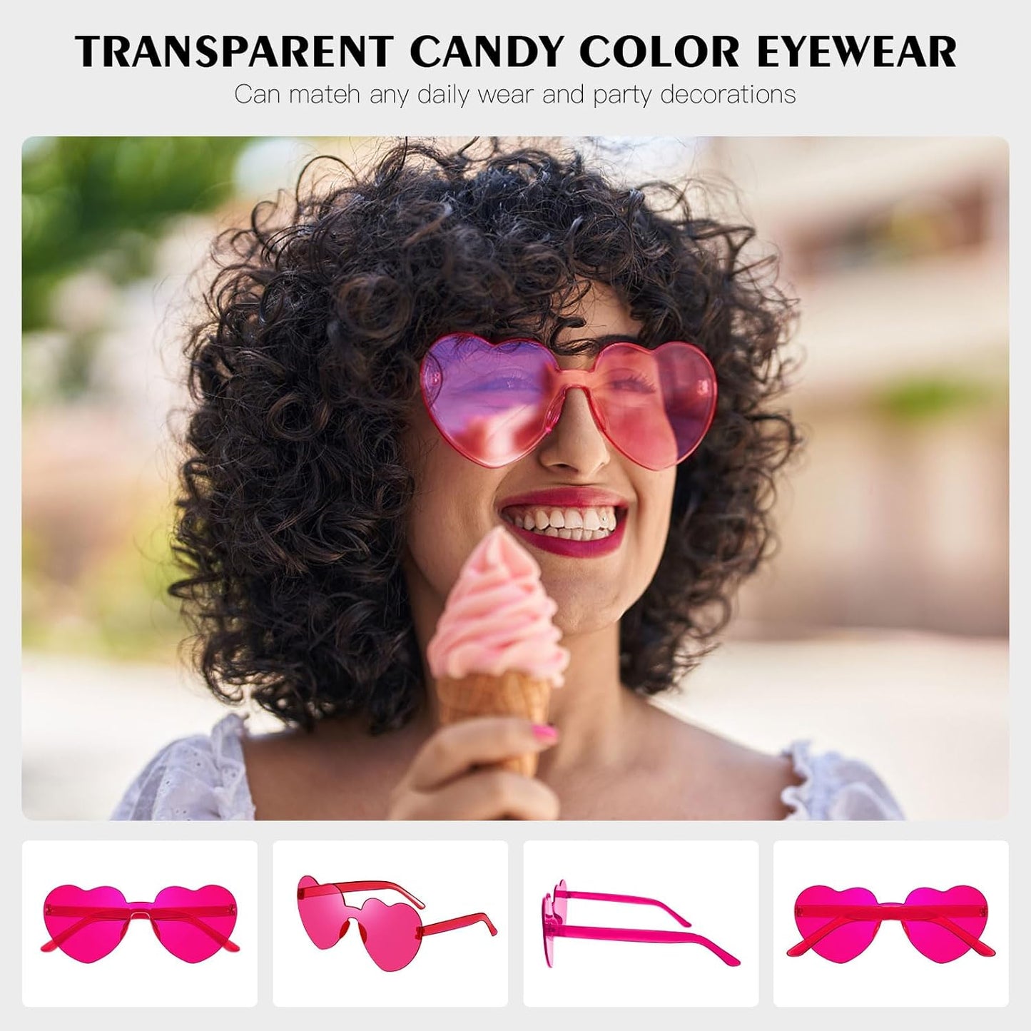 18 Heart Shape Rimless Sunglasses Transparent Candy Color Party Glasses Colored Eyewear for Women