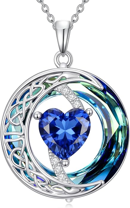 Sapphire Necklace for Women Moon Necklace with Celtic Pendant Heart September Birthstone Jewelry Christmas Birthday Anniversary Jewelry Gift for Daughter Wife Mother Sister