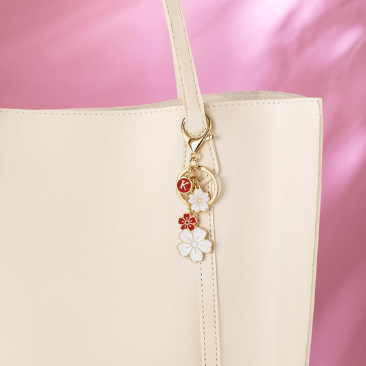 SELOVO Initial Keychain Flower Charms for Key Cute Pink Letter Keyring for Backpack