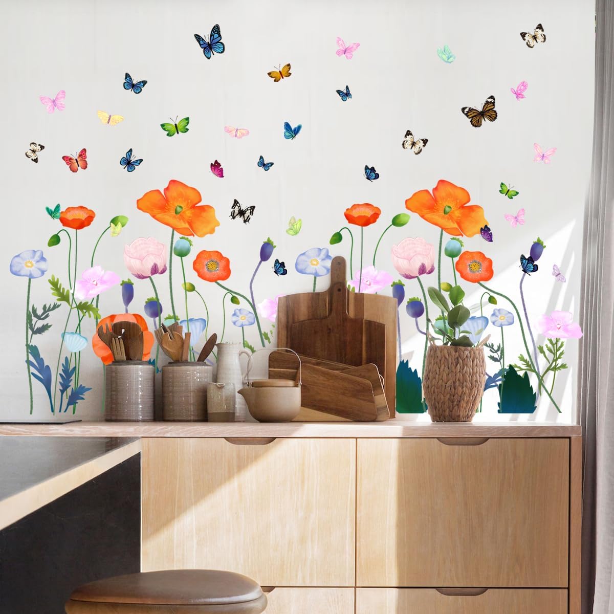 6 Pieces Flowers Wall Decals Vinyl Flowers Wall Stickers Removable Floral Murals Peel and Stick Colorful Flower Decor for Girls Bedroom Living Room Nursery (Orange)