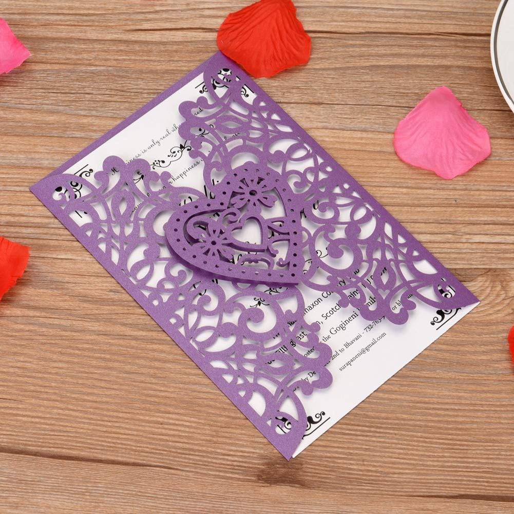 FOMTOR Laser Cut Wedding Invitations Kits 50 Packs Laser Cut Wedding Invitations with Blank Printable Cards and Envelopes for Wedding,Birthday Parties,Baby Shower Purple