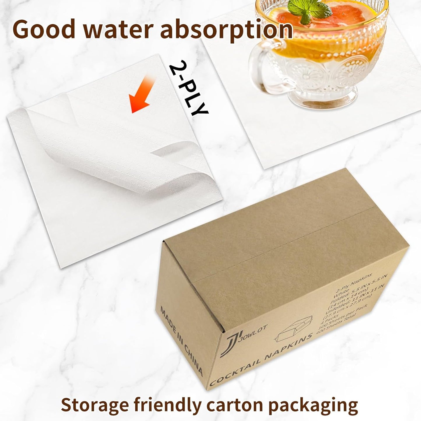Cocktail Napkins - 400 Count 2-Ply White Disposable Napkins, 5.5x5.5 Inch Folded Beverage Napkins Paper for Dinner Wedding Bar Birthday Party and Everyday Use