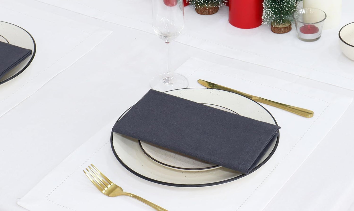PurpleEssences Set of 12 Cloth Dinner Napkins 100% Cotton 18x18 Inch - Soft Durable Washable - Ideal for Farmhouse Party Fall Thanksgiving - Perfect Everyday Use Table Linen - Dark Gray