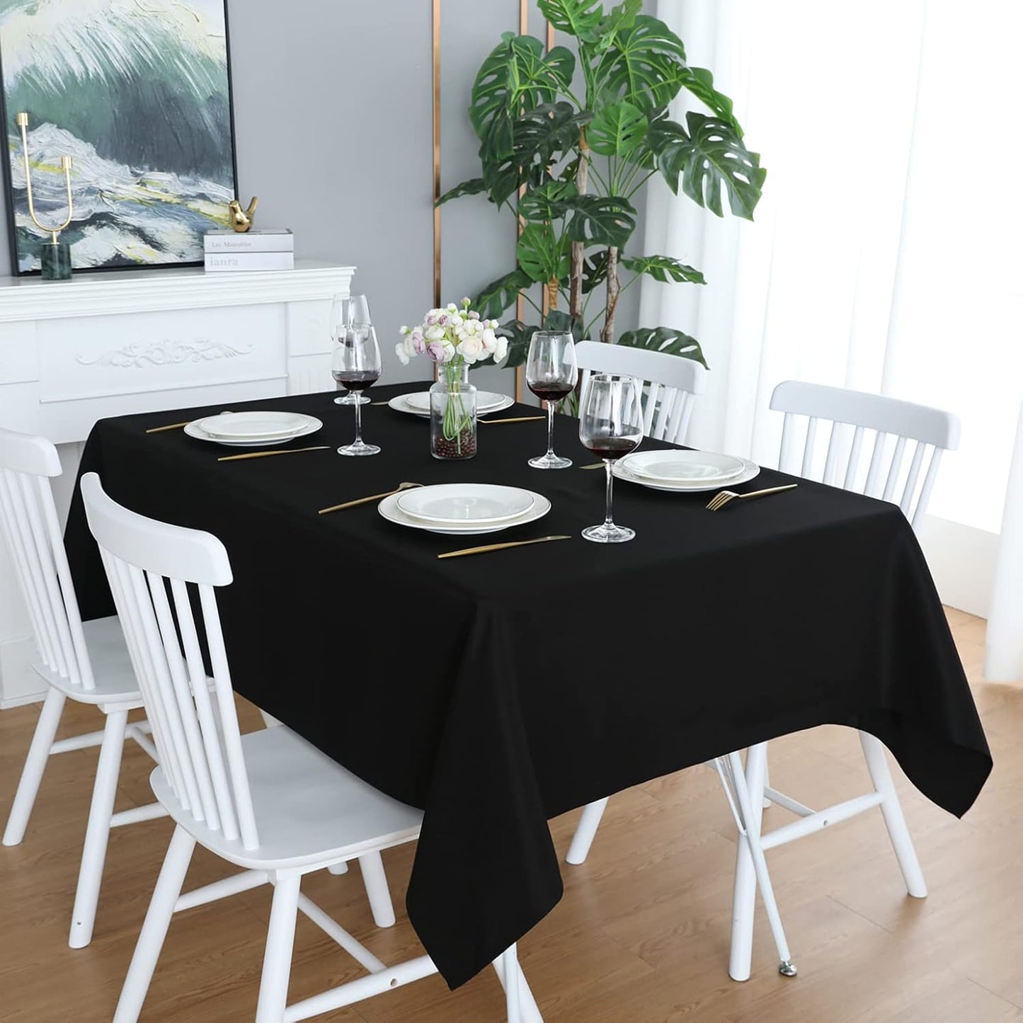 FOLINS&HOME Black Square Tablecloth 70 x 70 Wrinkle Free Waterproof Polyester Table Cloths, Spillproof Heavy Duty and Washable Table Cover for Party, Banquet, Indoor and Outdoor - Rectangle/Oblong