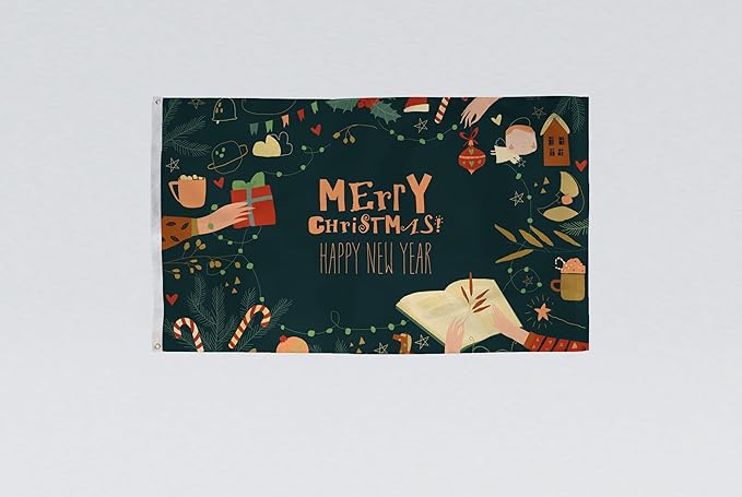 AGAS Christmas Flag 3x5 Outdoor, Merry Christmas and Happy New Year Flags with Brass Grommets - 200 Denier Nylon Large Welcome Signs Banners Gifts for Outdoor Wall Decorations For Winter Holiday Parties, Home Decor, Shops