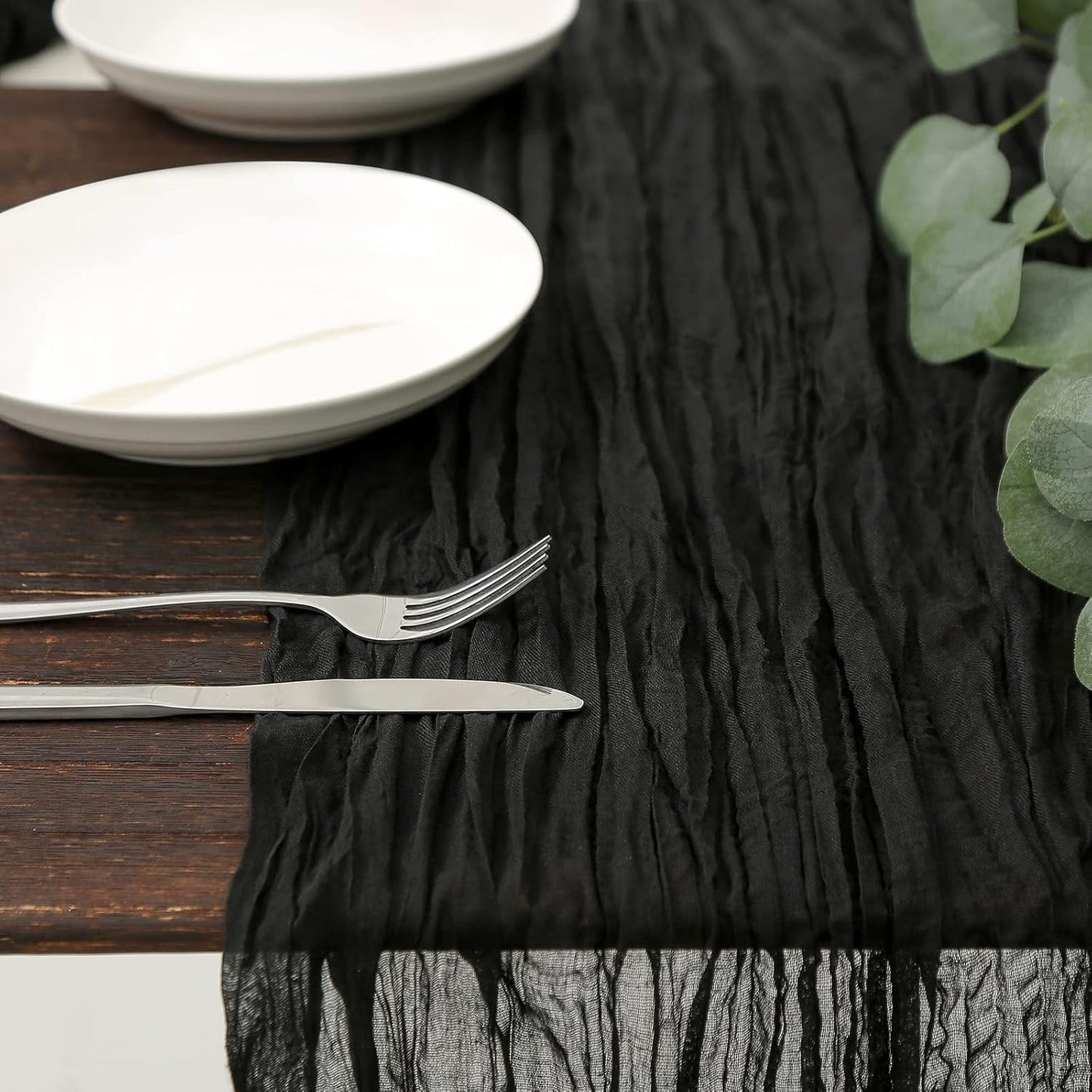DOLOPL Black Cheesecloth Table Runner 13.3ft Boho Gauze Cheese Cloth Table Runner Rustic Sheer Runner 160inch Long for Wedding Bridal Baby Shower Birthday Party Cake Table Decorations