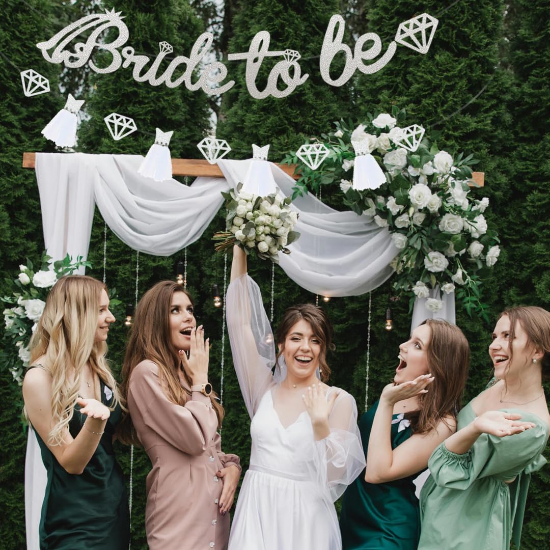 Bride To Be Banner Silver Glitter Wedding dress Banner for Bachelorette Party Decoration Engagement Bridal Shower Supplies