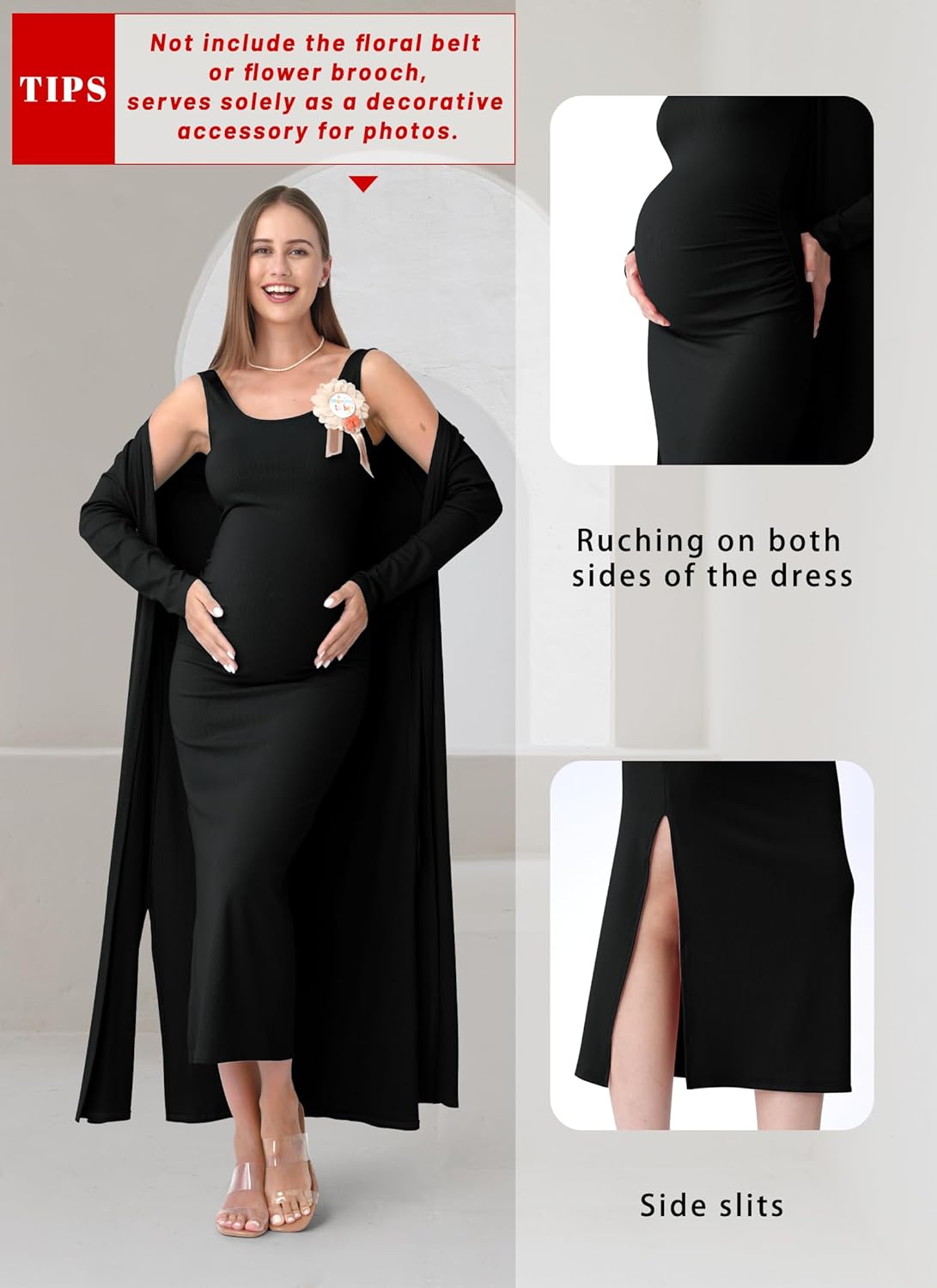 Rnxrbb 2 PCS Fall Winter Maternity Dress Cardigan Set Long Bodycon Maxi Formal Dresses Boho Baby Shower for Women