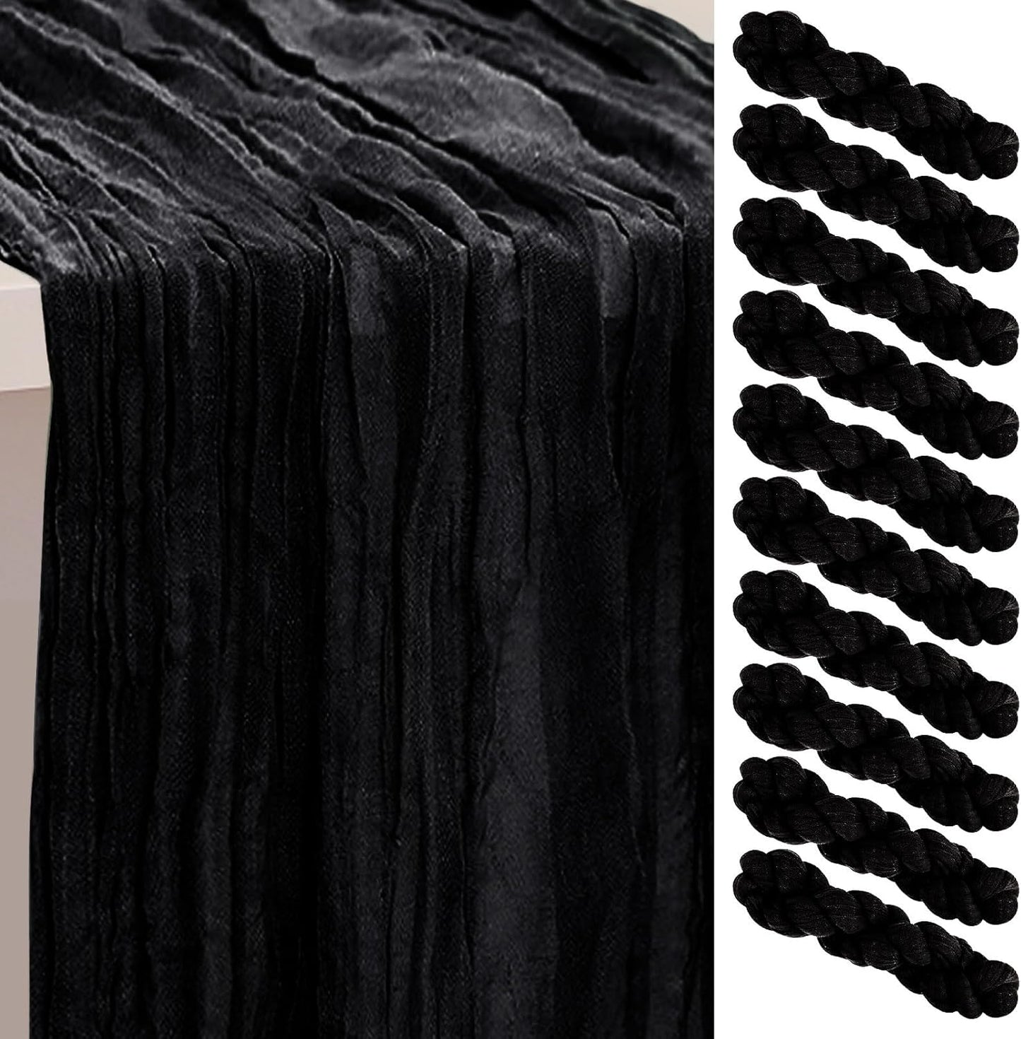 10 Pack Black Cheesecloth Table Runner 35x120 Inch 10Ft Rustic Gauze Cheese Cloth Thanksgiving Table Runner Sheer Cheesecloth Table Runners for Wedding Party Bridal Shower Decoration