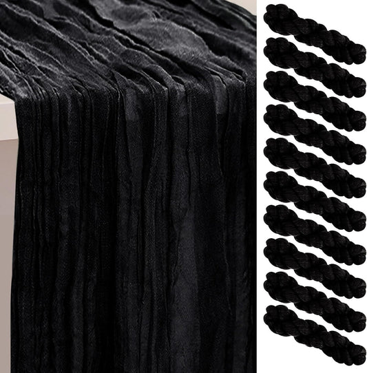 10 Pack Black Cheesecloth Table Runner 35x120 Inch 10Ft Rustic Gauze Cheese Cloth Thanksgiving Table Runner Sheer Cheesecloth Table Runners for Wedding Party Bridal Shower Decoration