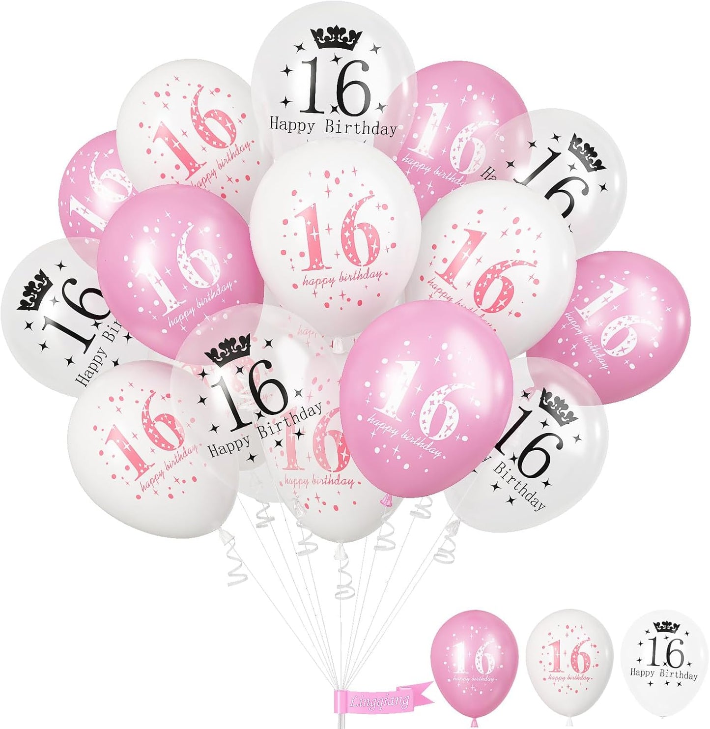 Sweet 16 Birthday Decorations for Girls, Pink White Happy 16th Birthday Party Latex Balloons, 15 Pieces 16th Birthday Decorations for Her Kids Age 16 Year Old Birthday Party Decorations Supplies