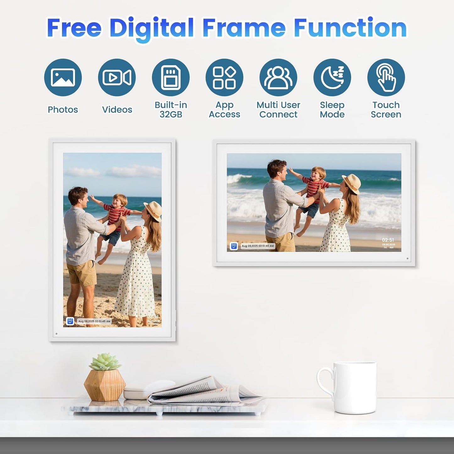 15.6 Inch Digital Calendar,1080P Full HD Interactive Touchscreen,Smart Family Planner,Smart Calendar for Seamless Scheduling,Switchable Digital Picture Frame(Wall and Desk Mountable）
