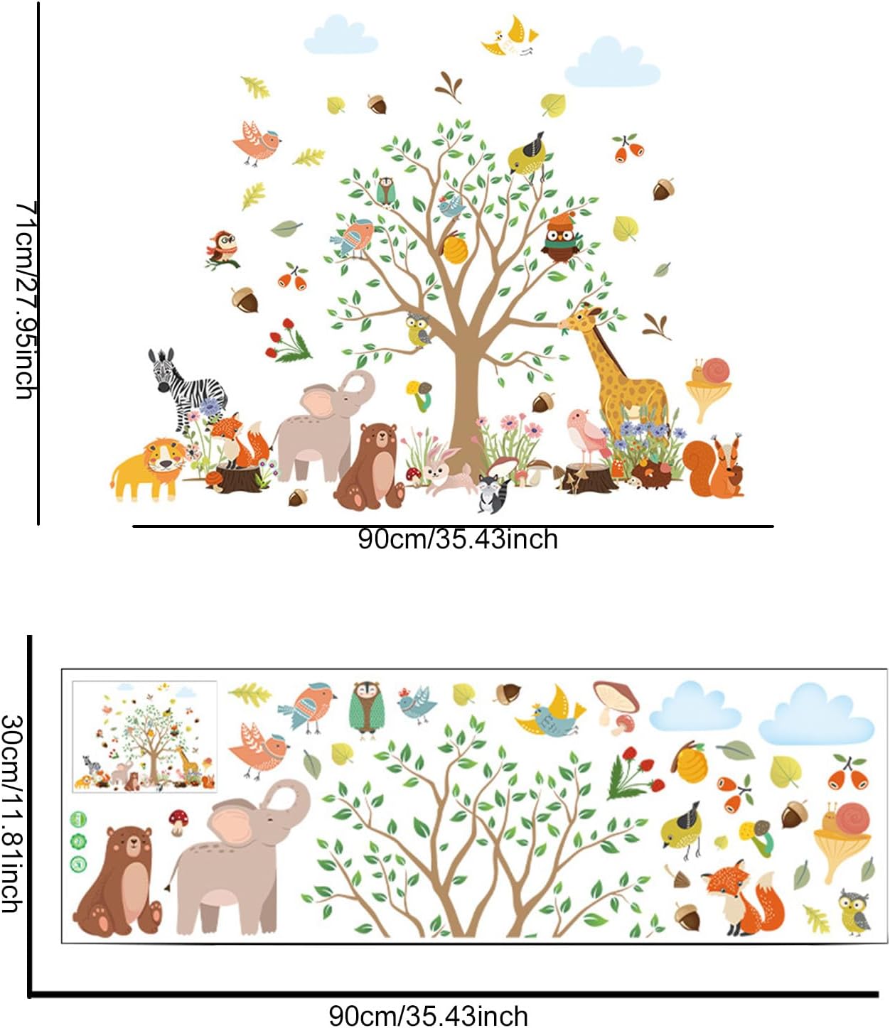 Big Tree Zoo Door Wall Stickers Baby Nursery Children's Room Wall Decor, Reusable Vinyl, Peel and Stick, Kids Mural Stickers
