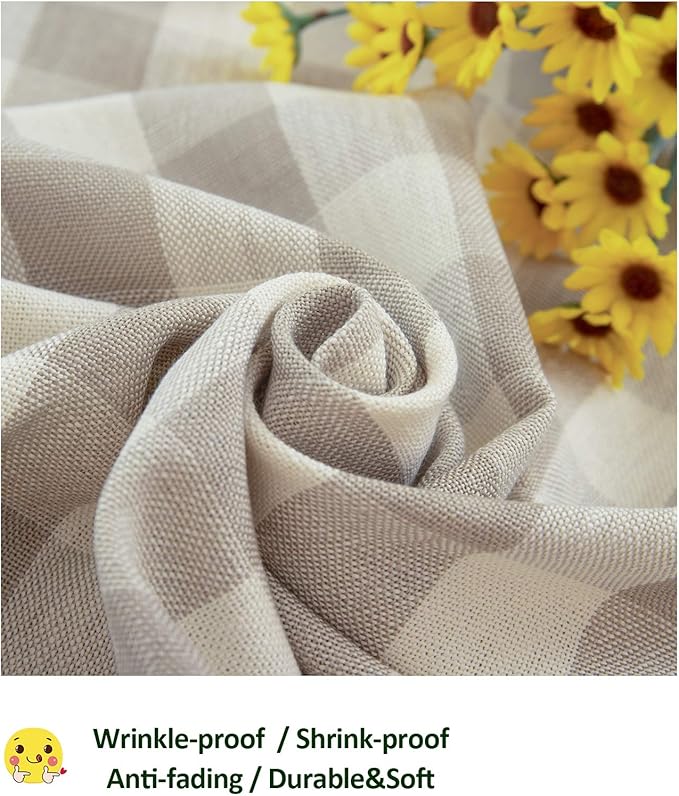 Rustic Checkered Tablecloth, Cotton Gingham Rectangle Table Cloths for Kitchen Dining Restaurant Farmhouse Thanksgiving Christmas Décor(55x102”,Gray Khaki)