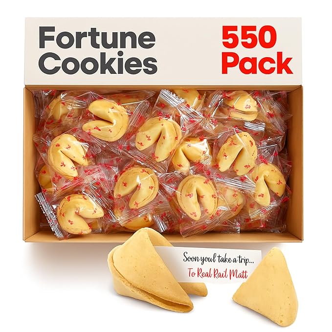 Fortune Cookies |550 Pack| Individually Wrapped Fortune Cookies for Christmas, Parties, Weddings, Events, and Celebrations with Fun Fortunes (550 Pack)