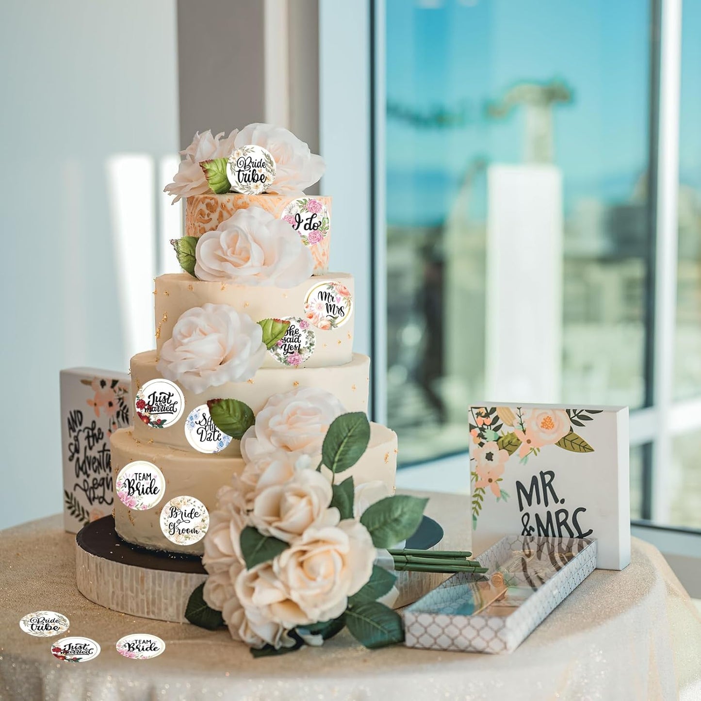 36PCS Edible Floral Bride to Be Cupcake Toppers Wafer Paper Love I Do Cupcake Decoration Miss to Mrs Cupcake Picks for Bridal Shower Bachelorette Wedding Party Supplies