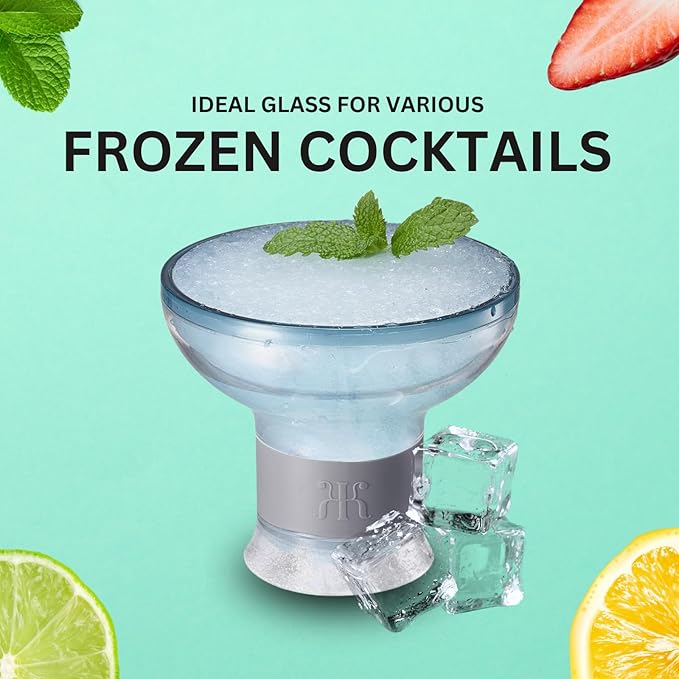 Khen Frozen Margarita & Cocktail Chiller Glasses | Set of 4 | Cooling Cups 12 OZ Unbreakable Tritan Acrylic, Double Wall Insulated to Keep Drink Cool, Freeze Gel Glass Cup, Silicone Holder