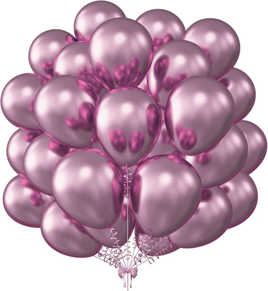 KALOR 10 Inch Metallic PInk Balloons, 100 Pcs Latex Helium Metallic Balloons for Kid's Birthday Party Baby Shower Wedding Graduation Graduation Party Decorations