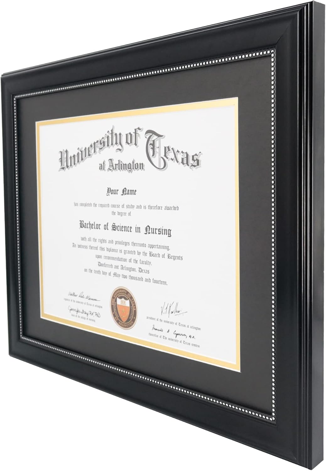 GraduationMall 8.5x11 Diploma Frame with Black over Gold Mat or Display 11x14 Document without Mat, UV Protection Acrylic, Black with Silver Beads, Set of 2